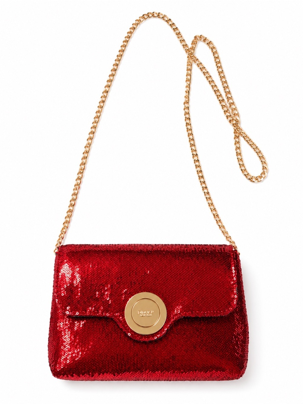 Dune London Red Sequin Crossbody Bag with Gold Chain